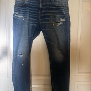 American Eagle Outfitters Blue Slim Jeans with Distressed Details